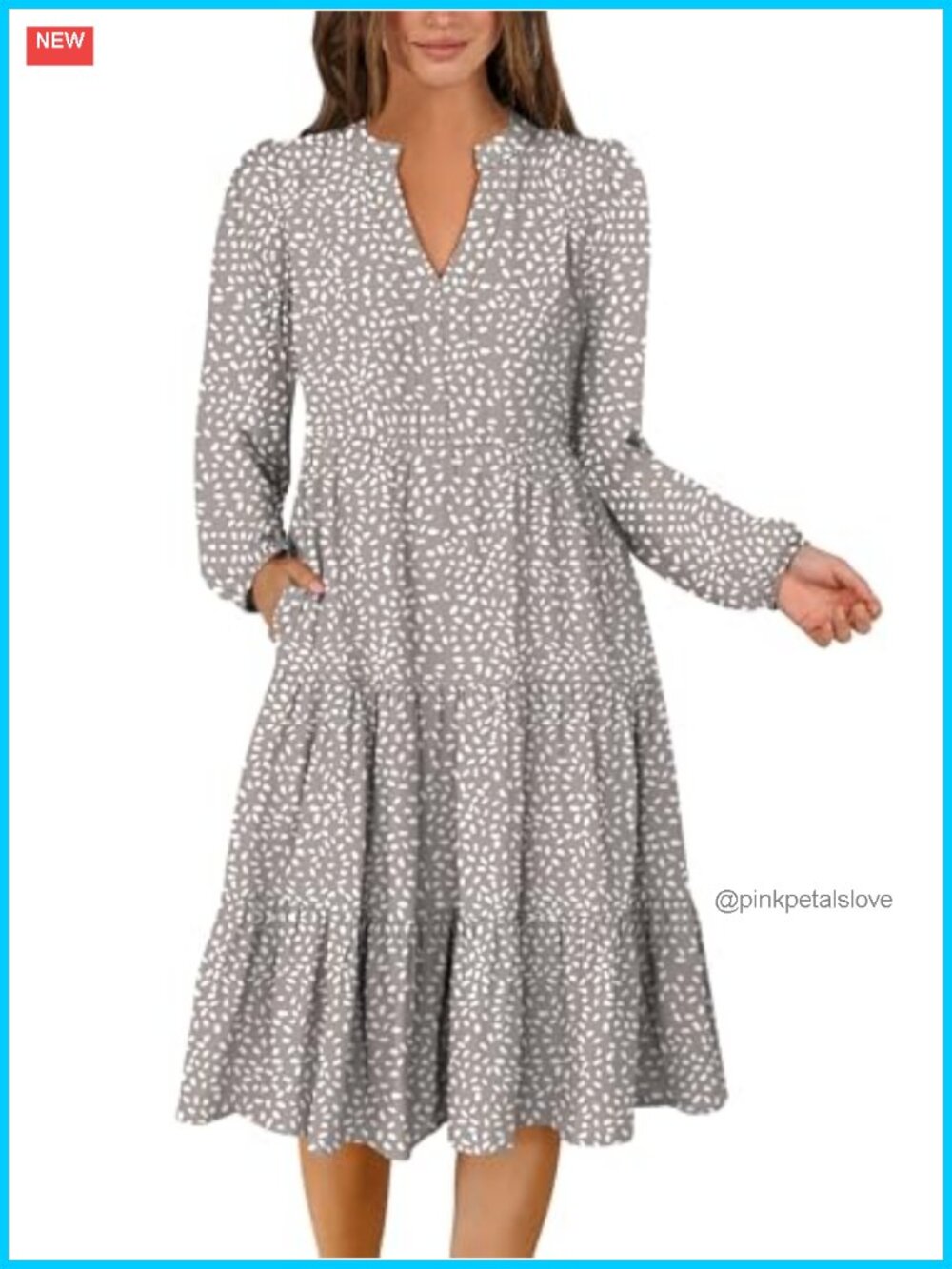 ANRABESS Womens V Neck Long Sleeve Midi Dress with Pockets